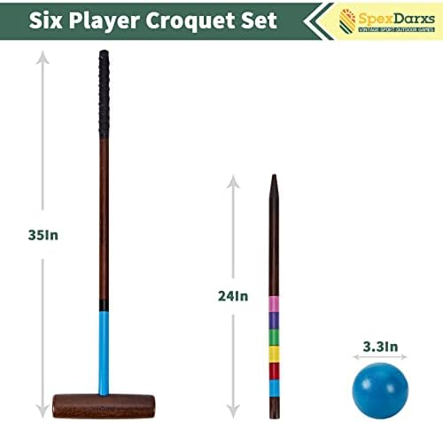 Spexdarxs שישה סטים של קרואט שחקנים, ערכת קרוקט 35 'עם סניפים עץ מובחרים | כדורים צבעוניים | פתיליות
